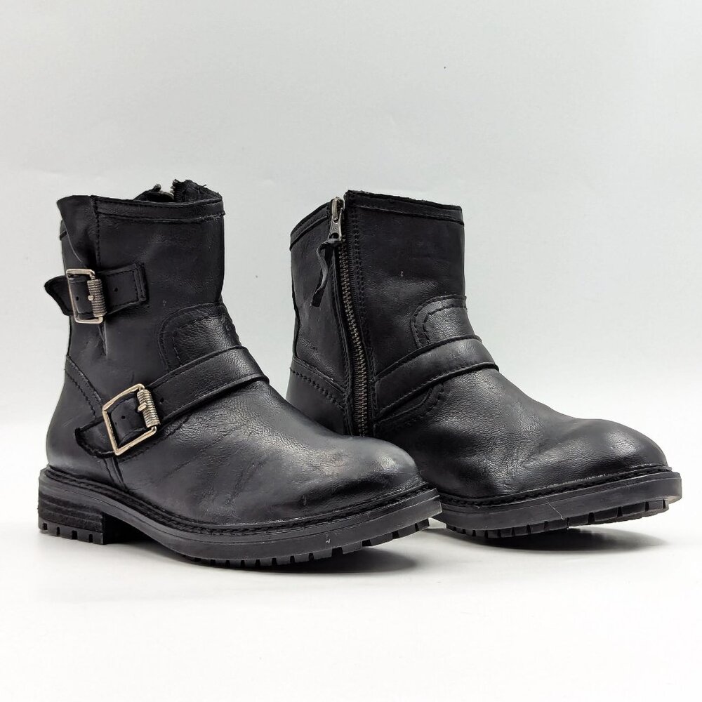 Sofft Women Lalana Black Leather Moto Biker Buckle Ankle Boots sz 6US EUR 36.5